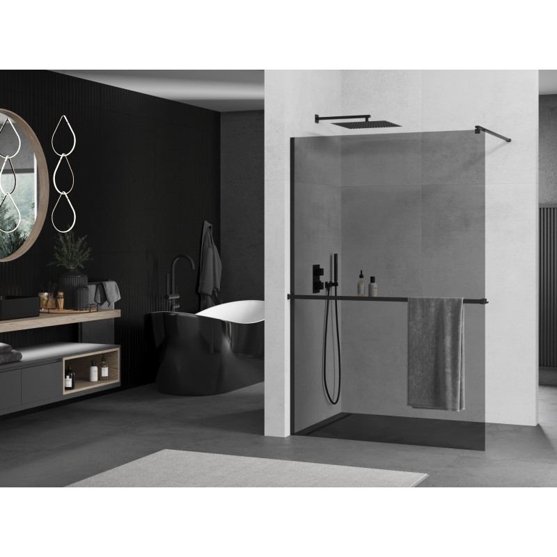 Mexen Kioto+ dušisein riiuliga Walk-in 80 x 200 cm, grafiit, must - 800-080-121-70-40