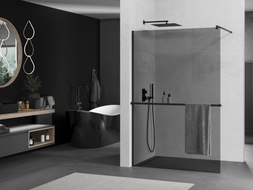 Mexen Kioto+ walk-in shower wall with shelf 100 x 200 cm, graphite, black - 800-100-121-70-40
