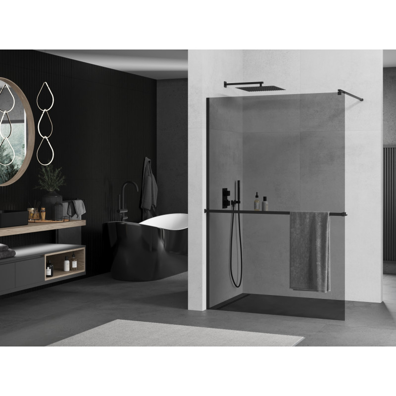 Mexen Kioto+ Duschwand mit Ablage Walk-in 110 x 200 cm, Graphit, Schwarz - 800-110-121-70-40