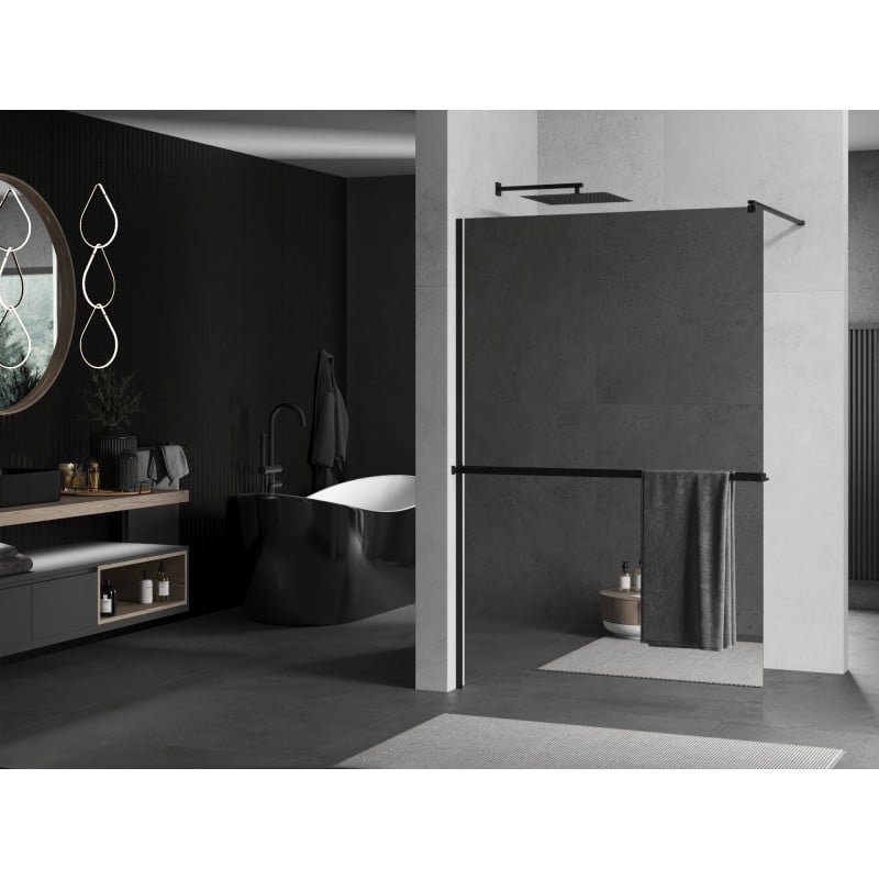 Mexen Kioto+ ścianka prysznicowa z półką Walk-in 80 x 200 cm, lustro, czarna - 800-080-121-70-50