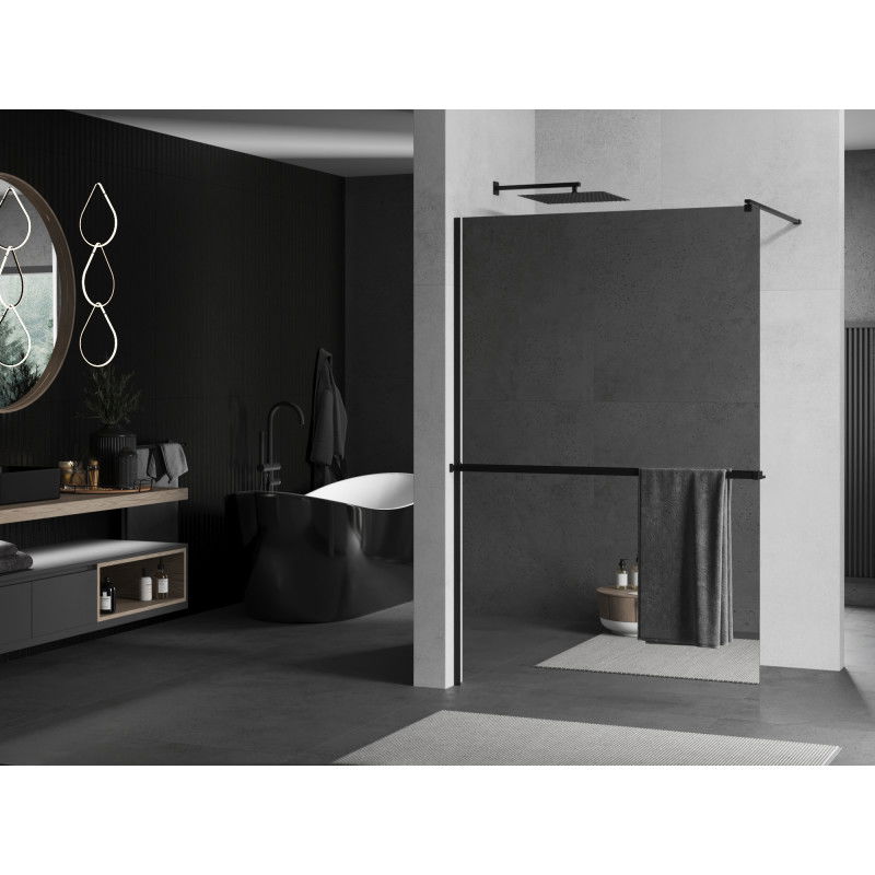 Mexen Kioto+ pannello doccia con mensola Walk-in 90 x 200 cm, specchio, nero - 800-090-121-70-50
