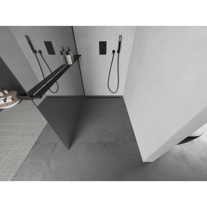 Mexen Kioto+ ścianka prysznicowa z półką Walk-in 100 x 200 cm, lustro, czarna - 800-100-121-70-50