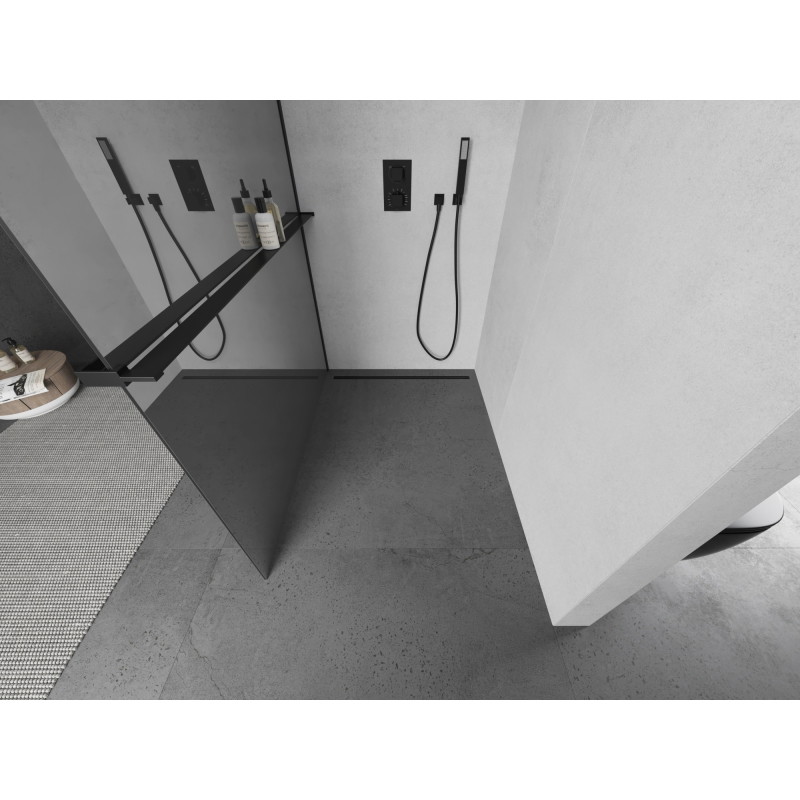 Mexen Kioto+ tuš pregrada s policom Walk-in 100 x 200 cm, ogledalo, crna - 800-100-121-70-50