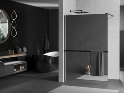 Mexen Kioto+ ścianka prysznicowa z półką Walk-in 100 x 200 cm, lustro, czarna - 800-100-121-70-50