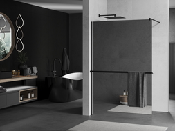 Mexen Kioto+ ścianka prysznicowa z półką Walk-in 120 x 200 cm, lustro, czarna - 800-120-121-70-50