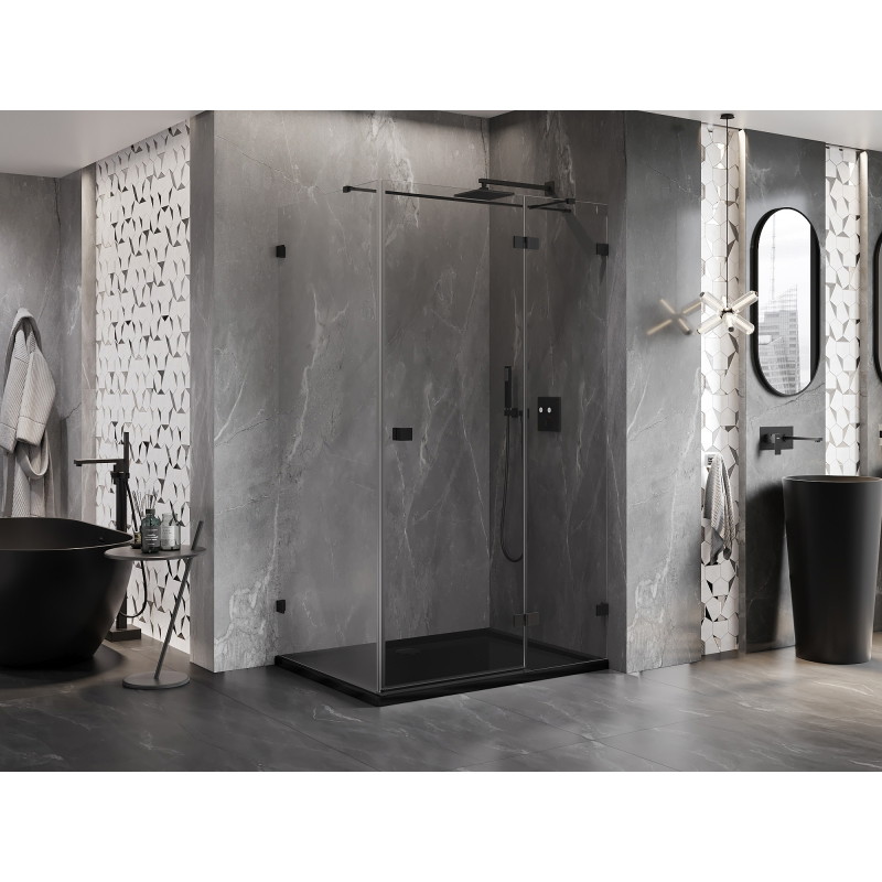 Mexen Lunar T staklena tuš kabina s desnim otvaranjem 140 x 110 cm, prozirna, crna - 834T-140-110-70-00-P