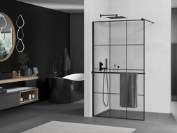 Mexen Kioto+ Duschwand mit Regal Walk-in 120 x 200 cm, schwarzes Gitter, schwarz - 800-120-121-70-77