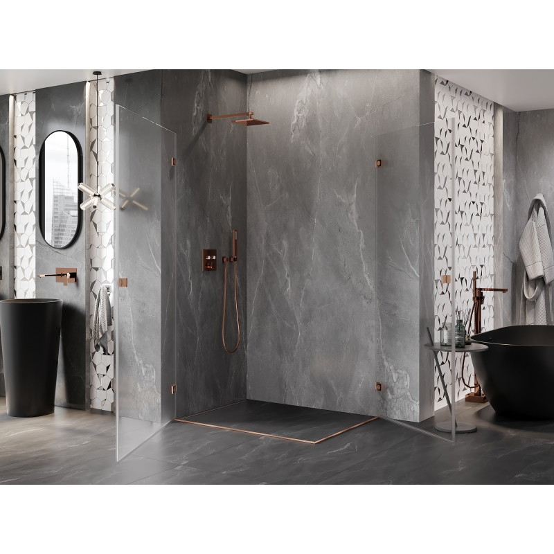 Mexen Lunar-B Duo klizna tuš kabina s preklopnim vratima 90 x 85 cm, prozirna, brušena bakrena - 832-090L-085P-65-00