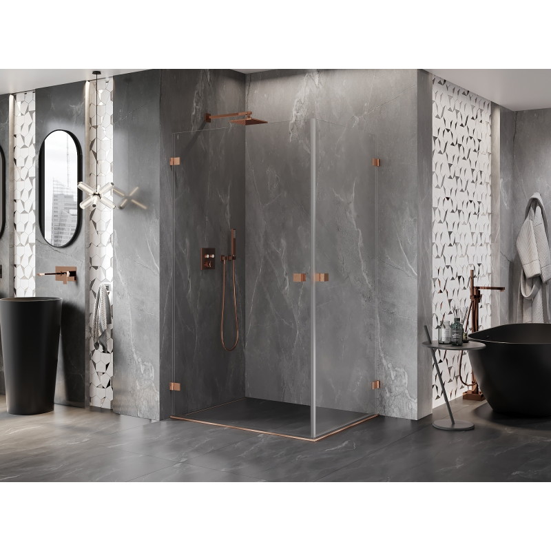 Mexen Lunar-B Duo klizna tuš kabina s preklopnim vratima 90 x 85 cm, prozirna, brušena bakrena - 832-090L-085P-65-00