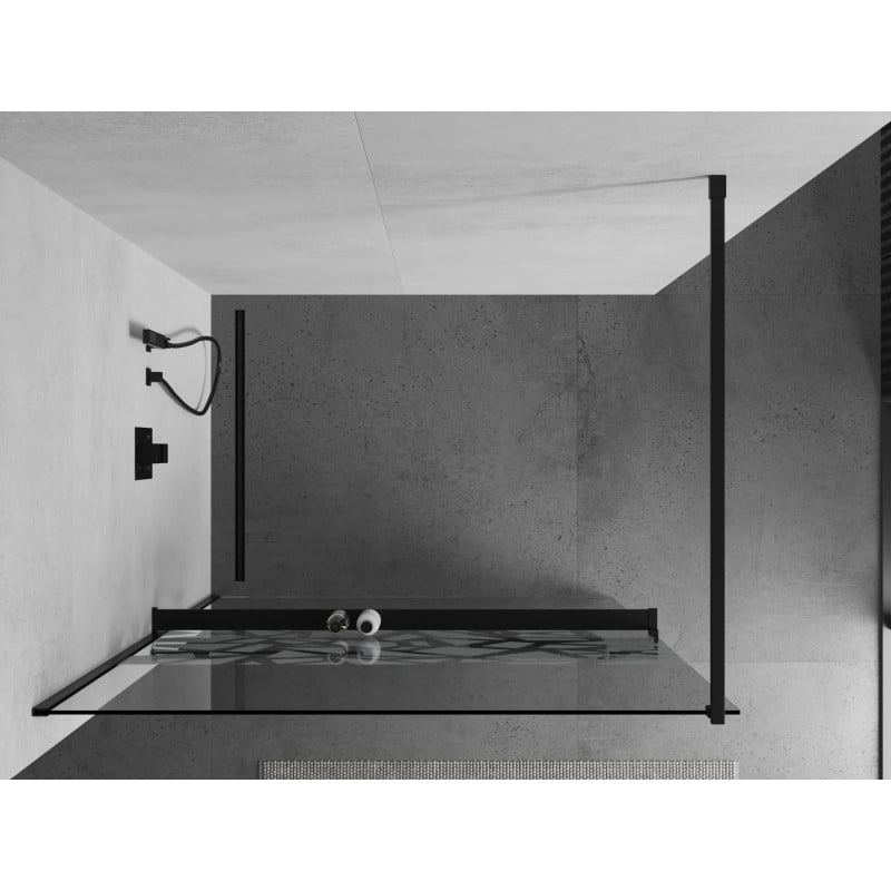 Mexen Kioto+ ścianka prysznicowa z półką Walk-in 80 x 200 cm, biały wzór, czarna - 800-080-121-70-85