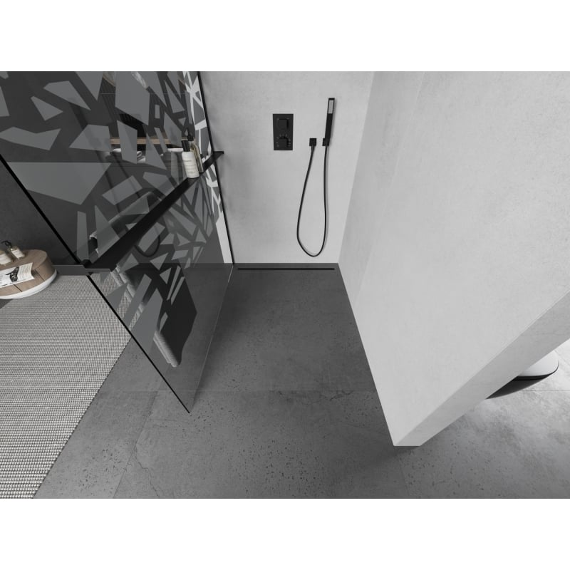 Mexen Kioto+ mampara de ducha con estante Walk-in 110 x 200 cm, diseño blanco, negro - 800-110-121-70-85