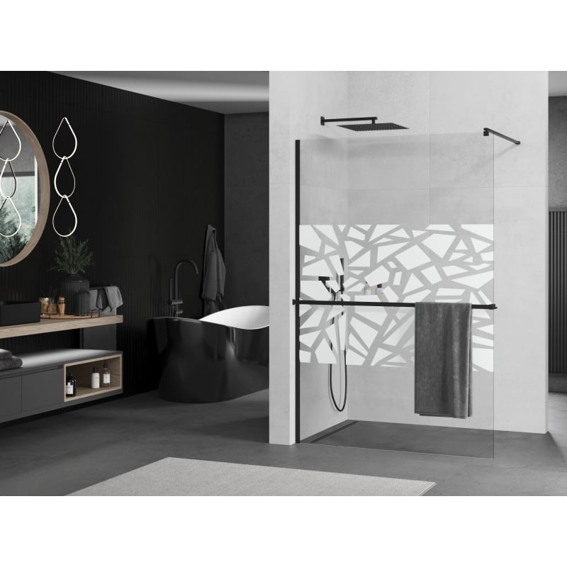 Mexen Kioto+ mampara de ducha con estante Walk-in 110 x 200 cm, diseño blanco, negro - 800-110-121-70-85