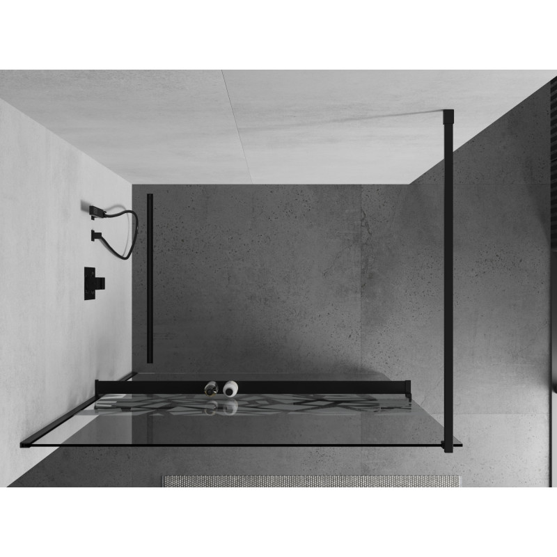 Mexen Kioto+ Duschwand mit Regal Walk-in 110 x 200 cm, weißes Muster, schwarz - 800-110-121-70-85