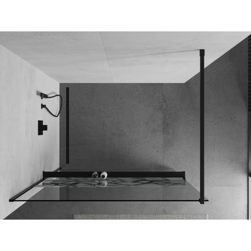 Mexen Kioto+ mampara de ducha con estante Walk-in 110 x 200 cm, diseño blanco, negro - 800-110-121-70-85