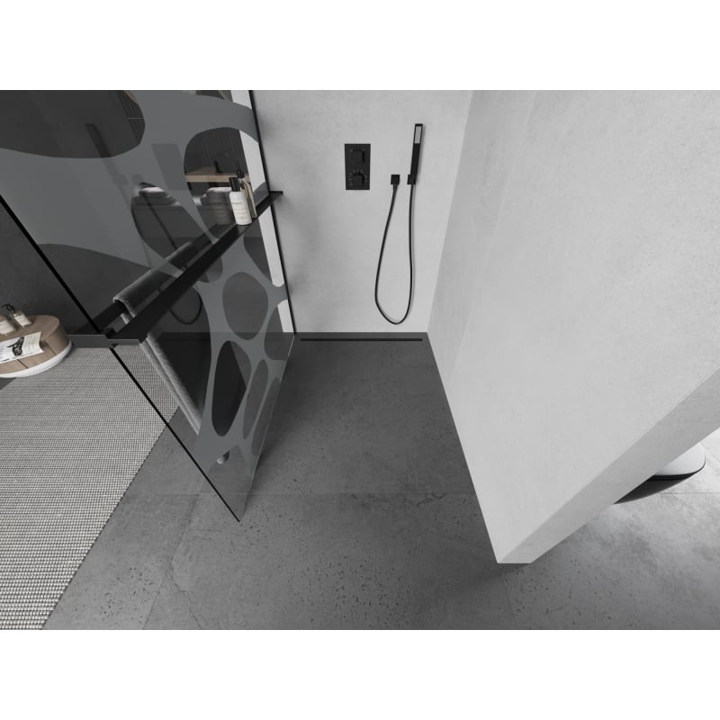 Mexen Kioto+ dušinurk riiuliga Walk-in 90 x 200 cm, valge laine, must - 800-090-121-70-97
