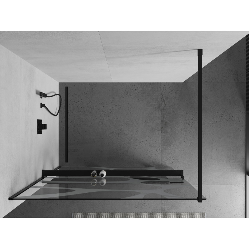 Mexen Kioto+ ścianka prysznicowa z półką Walk-in 90 x 200 cm, biała fala, czarna - 800-090-121-70-97