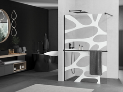 Mexen Kioto+ staklena pregrada za tuš s policom Walk-in 100 x 200 cm, bijeli val, crna - 800-100-121-70-97