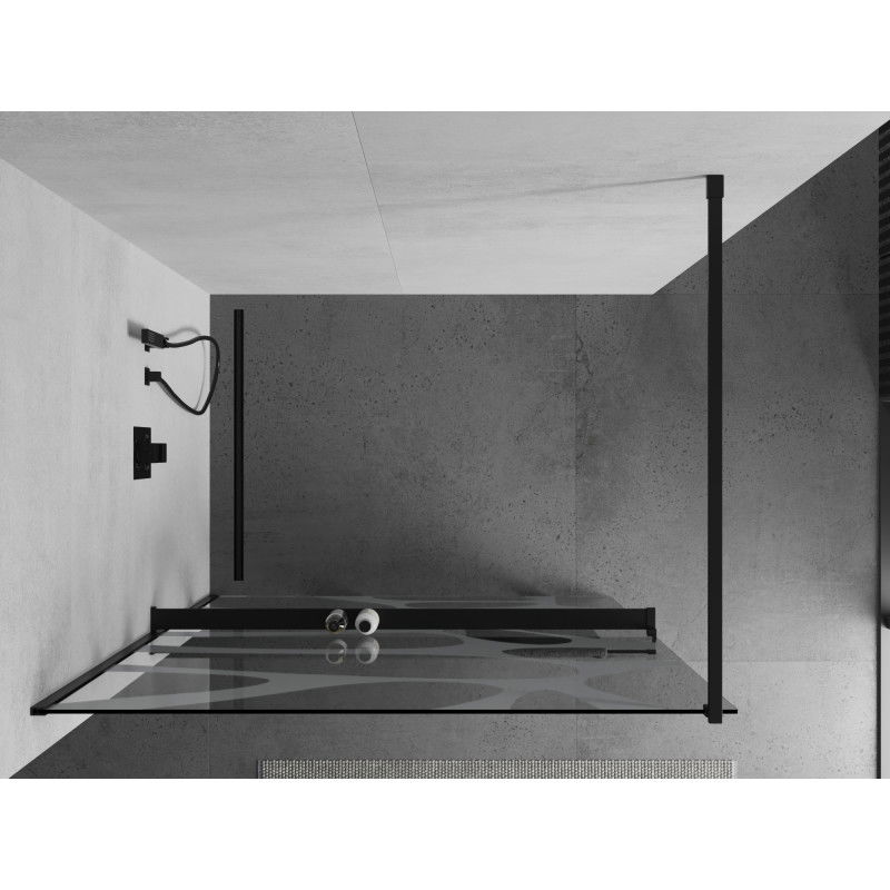 Mexen Kioto+ douchewand met plank Walk-in 100 x 200 cm, witte golf, zwart - 800-100-121-70-97