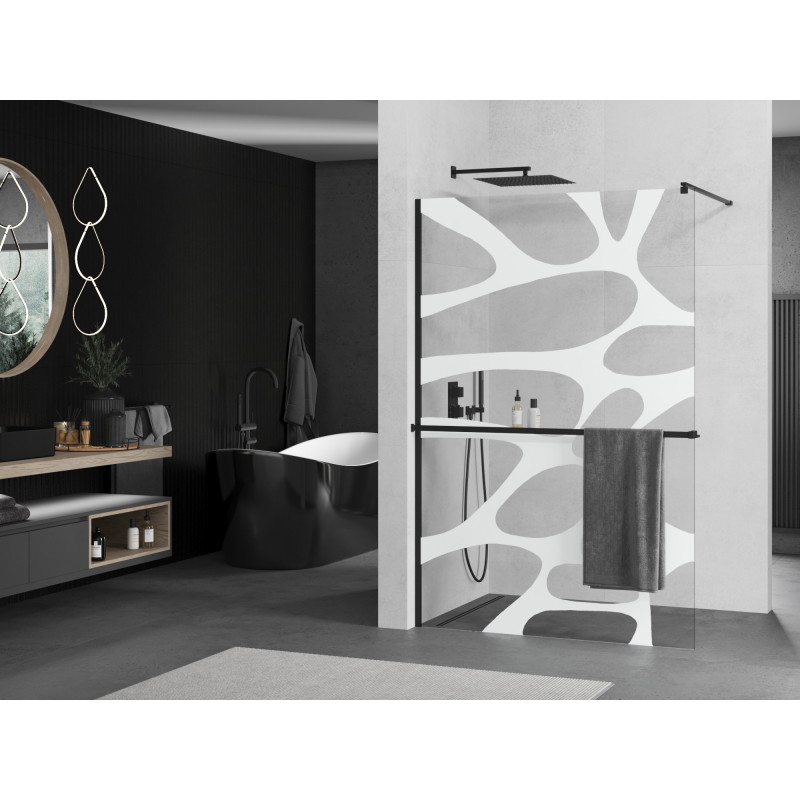 Mexen Kioto+ dušisein riiuliga Walk-in 140 x 200 cm, valge laine, must - 800-140-121-70-97