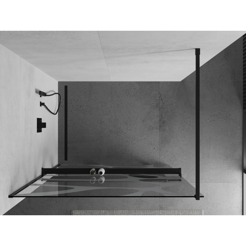 Mexen Kioto+ dušisein riiuliga Walk-in 140 x 200 cm, valge laine, must - 800-140-121-70-97