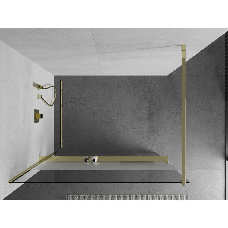 Mexen Kioto+ panel de ducha con estante Walk-in 80 x 200 cm, transparente/escarchado, dorado - 800-080-121-50-35