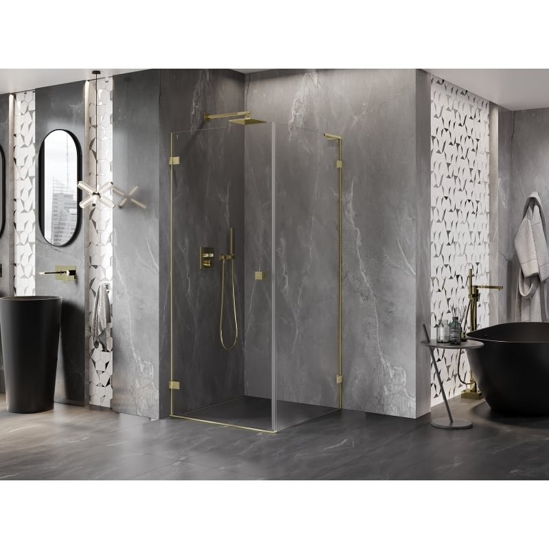 Mexen Lunar-B L Hinged Shower Enclosure Left 70 x 70 cm, Transparent, Brushed Gold - 832L-070-070-55-00-L
