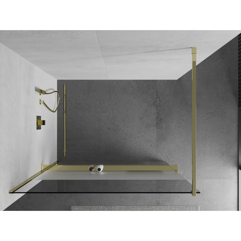 Mexen Kioto+ zidna ploča za tuširanje s policom Walk-in 110 x 200 cm, prozirna/mat, zlatna - 800-110-121-50-35