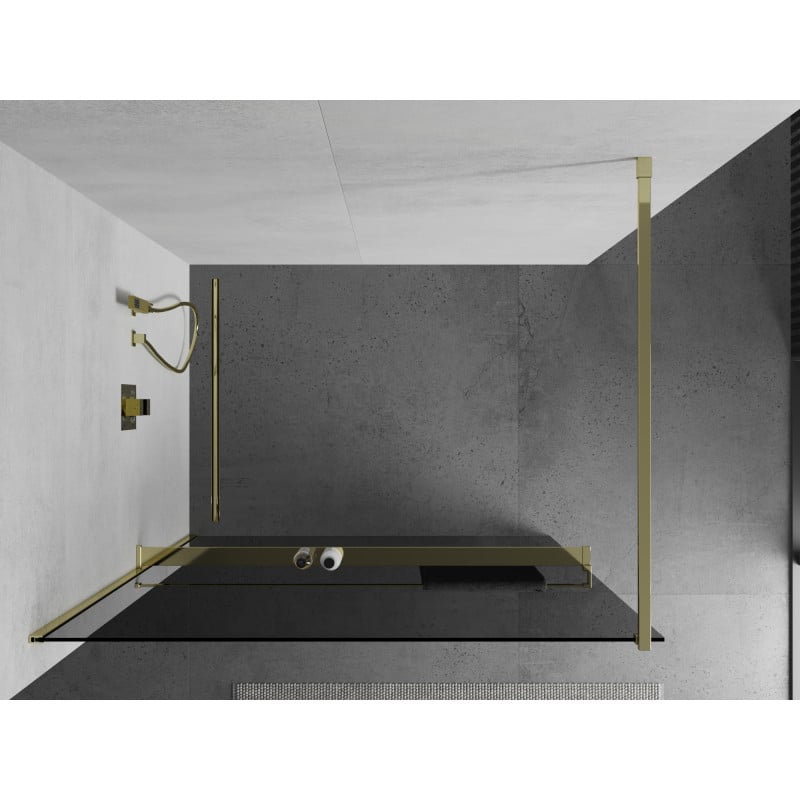 Mexen Kioto+ ścianka prysznicowa z półką Walk-in 100 x 200 cm, grafit, złota - 800-100-121-50-40