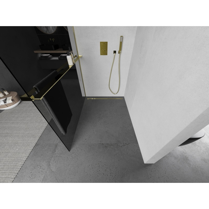 Mexen Kioto+ dušisein riiuliga Walk-in 120 x 200 cm, grafiit, kuldne - 800-120-121-50-40
