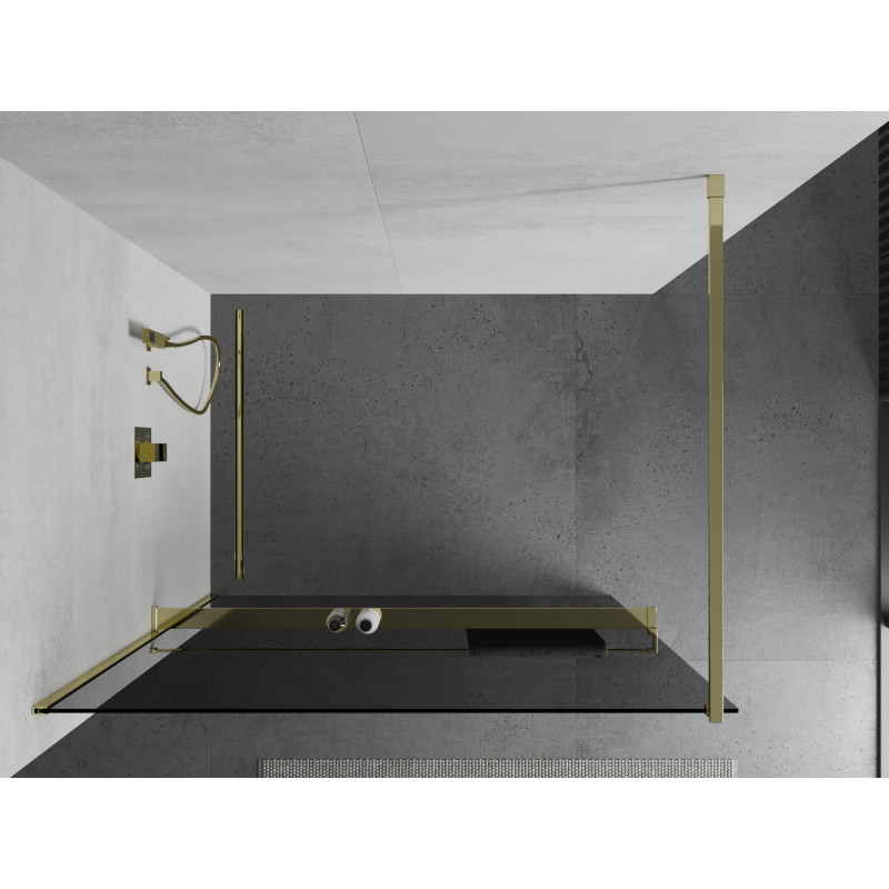 Mexen Kioto+ ścianka prysznicowa z półką Walk-in 120 x 200 cm, grafit, złota - 800-120-121-50-40