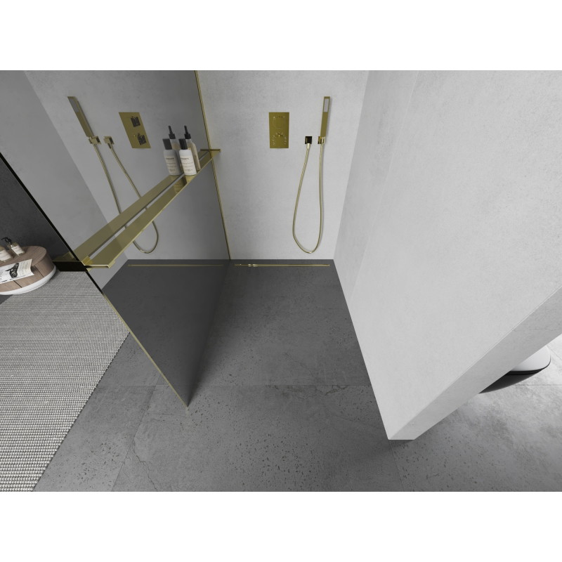 Mexen Kioto+ dušisein riiuliga Walk-in 70 x 200 cm, peegel, kuldne - 800-070-121-50-50