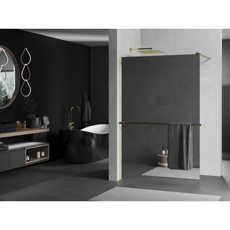 Mexen Kioto+ ścianka prysznicowa z półką Walk-in 70 x 200 cm, lustro, złota - 800-070-121-50-50