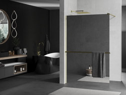 Mexen Kioto+ ścianka prysznicowa z półką Walk-in 70 x 200 cm, lustro, złota - 800-070-121-50-50