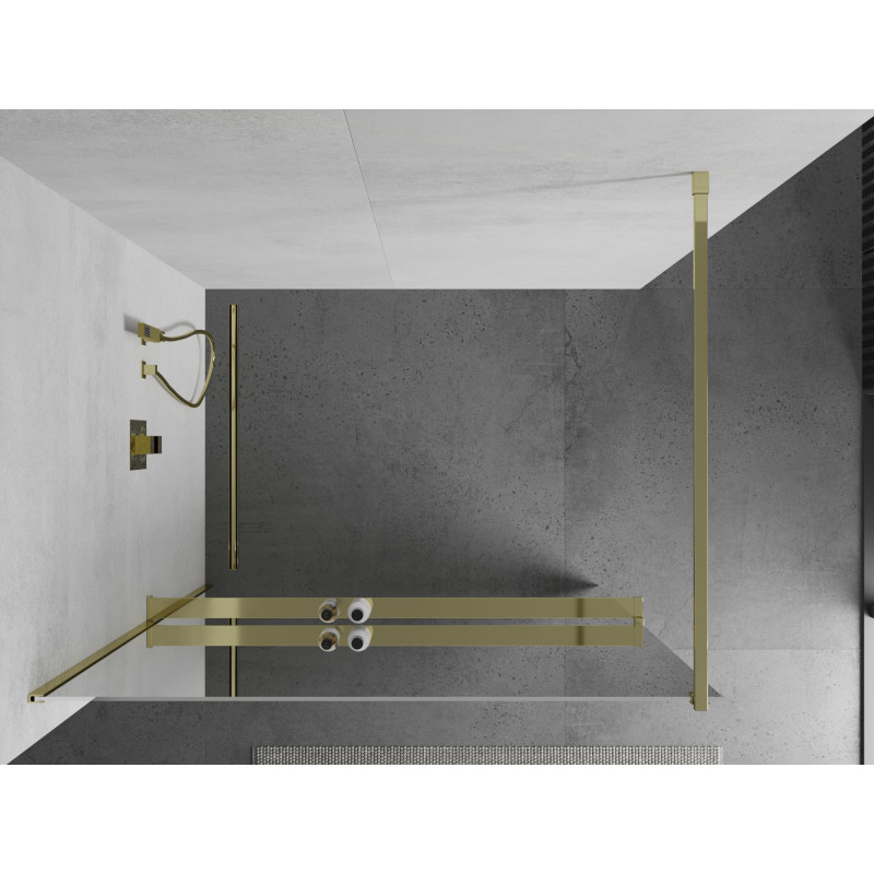 Mexen Kioto+ mampara de ducha con estante Walk-in 70 x 200 cm, espejo, dorada - 800-070-121-50-50