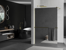 Mexen Kioto+ Duschwand mat Regal Walk-in 100 x 200 cm, Spigel, Gold - 800-100-121-50-50