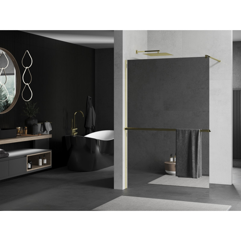 Mexen Kioto+ paroi de douche avec étagère Walk-in 110 x 200 cm, miroir, dorée - 800-110-121-50-50