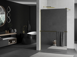 Mexen Kioto+ dušas siena ar plauktu Walk-in 120 x 200 cm, spogulis, zelta - 800-120-121-50-50