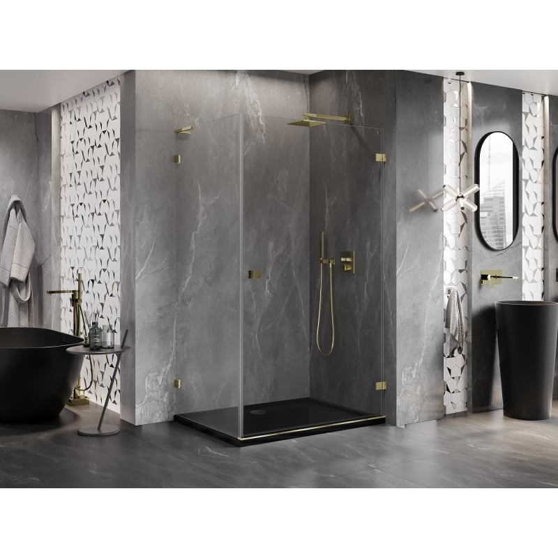 Mexen Lunar-B L Right Hinged Shower Enclosure 80 x 70 cm, Transparent, Gold - 832L-080-070-50-00-P
