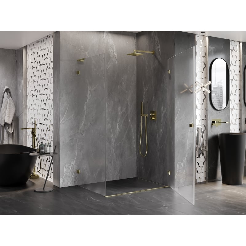 Mexen Lunar-B L Right Hinged Shower Enclosure 80 x 70 cm, Transparent, Gold - 832L-080-070-50-00-P