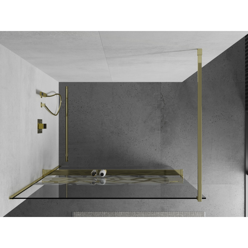 Mexen Kioto+ paroi de douche avec tablette Walk-in 100 x 200 cm, motif blanc, or - 800-100-121-50-85