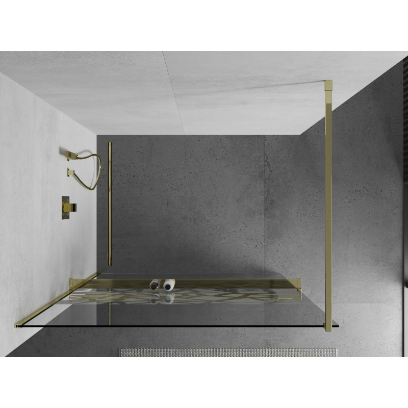 Mexen Kioto+ dušinurk riiuliga Walk-in 110 x 200 cm, valge muster, kuldne - 800-110-121-50-85
