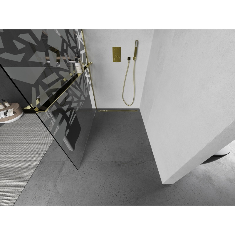 Mexen Kioto+ dušinurk riiuliga Walk-in 110 x 200 cm, valge muster, kuldne - 800-110-121-50-85