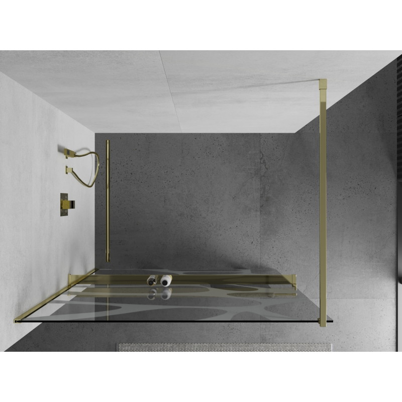 Mexen Kioto+ dušisein riiuliga Walk-in 110 x 200 cm, valge laine, kuldne - 800-110-121-50-97