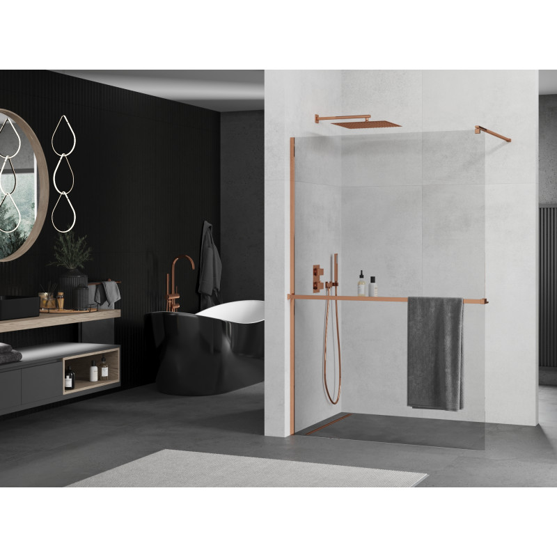 Mexen Kioto+ Duschwand mit Regal Walk-in 70 x 200 cm, transparent, roségold - 800-070-121-60-00