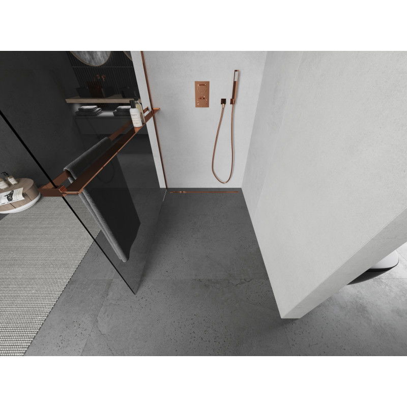 Mexen Kioto+ pannello doccia con mensola Walk-in 70 x 200 cm, trasparente, oro rosa - 800-070-121-60-00