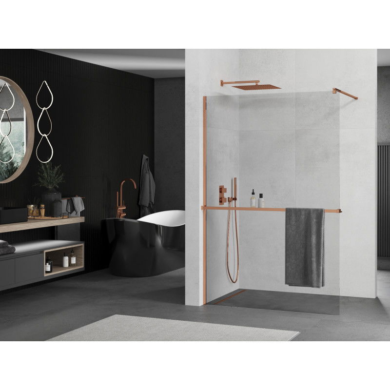 Mexen Kioto+ mampara de ducha con balda Walk-in 120 x 200 cm, transparente, oro rosa - 800-120-121-60-00