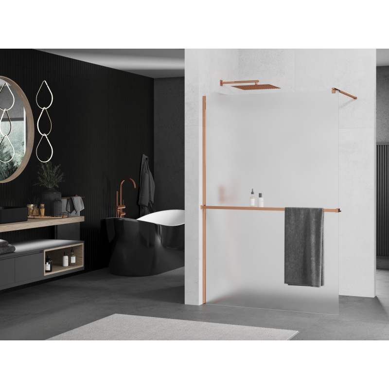 Mexen Kioto+ Duschwand mit Regal Walk-in 70 x 200 cm, matt, Roségold - 800-070-121-60-30