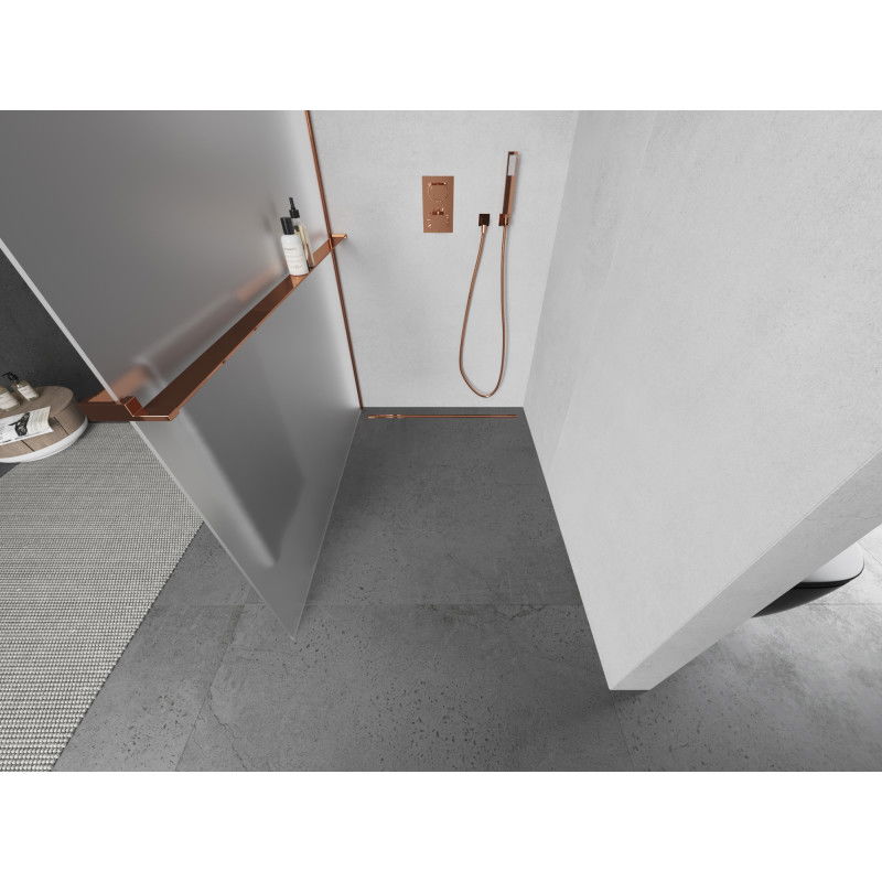Mexen Kioto+ douchewand met plank Walk-in 100 x 200 cm, ijs, roze goud - 800-100-121-60-30