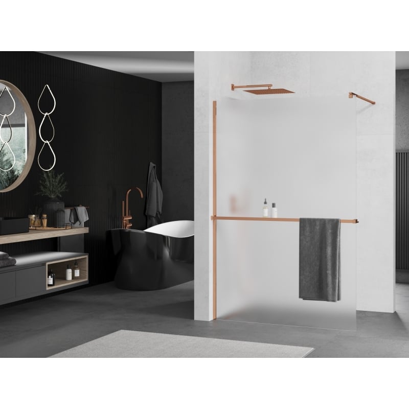 Mexen Kioto+ panel de ducha con estante Walk-in 100 x 200 cm, escarchado, oro rosado - 800-100-121-60-30
