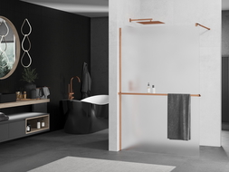 Mexen Kioto+ ścianka prysznicowa z półką Walk-in 120 x 200 cm, szron, różowe złoto - 800-120-121-60-30
